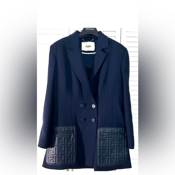 FENDI Navy Blue Blazer with Textured PocketsPurchased in Italy.. ONE OF A KIND